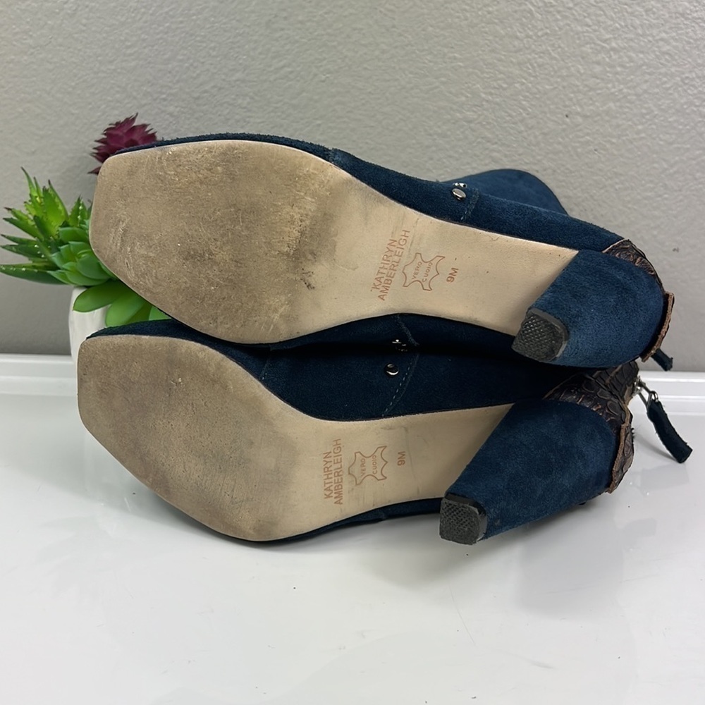 Kathryn Amberleigh Suede Studded Ankle Bootie Blue Open Vamp 9 - Picture 9 of 10